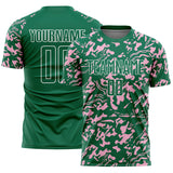 Custom Kelly Green Light Pink-White Liquid Fluid Pattern Sports Sublimation Soccer Uniform Jersey