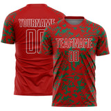 Custom Red Kelly Green-White Liquid Fluid Pattern Sports Sublimation Soccer Uniform Jersey