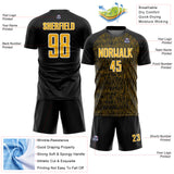 Custom Black Gold-White Abstract Scribble Curve Line Pattern Sports Sublimation Soccer Uniform Jersey