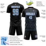 Custom Black Light Blue-White Abstract Scribble Curve Line Pattern Sports Sublimation Soccer Uniform Jersey