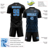 Custom Black Powder Blue-White Abstract Scribble Curve Line Pattern Sports Sublimation Soccer Uniform Jersey