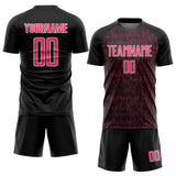 Custom Black Neon Pink-White Abstract Scribble Curve Line Pattern Sports Sublimation Soccer Uniform Jersey