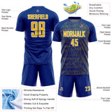 Custom Royal Yellow-White Abstract Scribble Curve Line Pattern Sports Sublimation Soccer Uniform Jersey