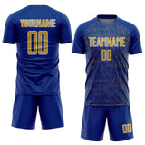 Custom Royal Old Gold-White Abstract Scribble Curve Line Pattern Sports Sublimation Soccer Uniform Jersey