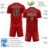 Custom Red Black-White Abstract Scribble Curve Line Pattern Sports Sublimation Soccer Uniform Jersey