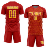 Custom Red Gold-White Abstract Scribble Curve Line Pattern Sports Sublimation Soccer Uniform Jersey
