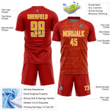Custom Red Gold-White Abstract Scribble Curve Line Pattern Sports Sublimation Soccer Uniform Jersey