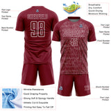 Custom Crimson White Abstract Scribble Curve Line Pattern Sports Sublimation Soccer Uniform Jersey