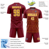 Custom Crimson Gold-White Abstract Scribble Curve Line Pattern Sports Sublimation Soccer Uniform Jersey