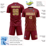 Custom Crimson Old Gold-White Abstract Scribble Curve Line Pattern Sports Sublimation Soccer Uniform Jersey