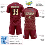 Custom Crimson Cream-Black Abstract Scribble Curve Line Pattern Sports Sublimation Soccer Uniform Jersey
