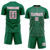 Custom Kelly Green Light Pink-White Abstract Scribble Curve Line Pattern Sports Sublimation Soccer Uniform Jersey