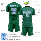 Custom Kelly Green Light Blue-White Abstract Scribble Curve Line Pattern Sports Sublimation Soccer Uniform Jersey