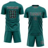 Custom Teal Black-White Abstract Scribble Curve Line Pattern Sports Sublimation Soccer Uniform Jersey