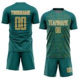 Custom Teal Old Gold-White Abstract Scribble Curve Line Pattern Sports Sublimation Soccer Uniform Jersey