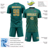 Custom Teal Old Gold-White Abstract Scribble Curve Line Pattern Sports Sublimation Soccer Uniform Jersey