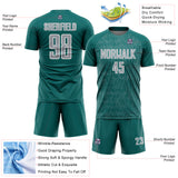 Custom Teal Gray-White Abstract Scribble Curve Line Pattern Sports Sublimation Soccer Uniform Jersey