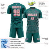 Custom Teal Medium Pink-White Abstract Scribble Curve Line Pattern Sports Sublimation Soccer Uniform Jersey