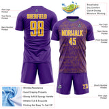 Custom Purple Gold-White Abstract Scribble Curve Line Pattern Sports Sublimation Soccer Uniform Jersey
