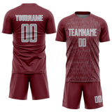 Custom Burgundy Gray-White Abstract Scribble Curve Line Pattern Sports Sublimation Soccer Uniform Jersey