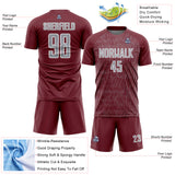 Custom Burgundy Gray-White Abstract Scribble Curve Line Pattern Sports Sublimation Soccer Uniform Jersey