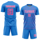 Custom Powder Blue Pink-White Abstract Scribble Curve Line Pattern Sports Sublimation Soccer Uniform Jersey