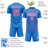 Custom Powder Blue Pink-White Abstract Scribble Curve Line Pattern Sports Sublimation Soccer Uniform Jersey