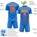 Custom Powder Blue Orange-White Abstract Scribble Curve Line Pattern Sports Sublimation Soccer Uniform Jersey