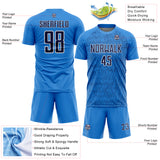 Custom Powder Blue Navy-White Abstract Scribble Curve Line Pattern Sports Sublimation Soccer Uniform Jersey