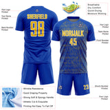 Custom Thunder Blue Yellow-White Abstract Scribble Curve Line Pattern Sports Sublimation Soccer Uniform Jersey