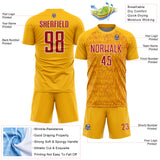 Custom Gold Red-White Abstract Scribble Curve Line Pattern Sports Sublimation Soccer Uniform Jersey