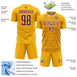 Custom Gold Crimson-White Abstract Scribble Curve Line Pattern Sports Sublimation Soccer Uniform Jersey