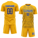 Custom Gold Royal-White Abstract Scribble Curve Line Pattern Sports Sublimation Soccer Uniform Jersey