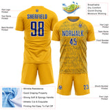 Custom Gold Royal-White Abstract Scribble Curve Line Pattern Sports Sublimation Soccer Uniform Jersey