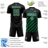 Custom Black Kelly Green-White Distressed Diagonal Stripe Pattern Sports Sublimation Soccer Uniform Jersey