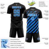 Custom Black Powder Blue-White Distressed Diagonal Stripe Pattern Sports Sublimation Soccer Uniform Jersey
