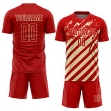 Custom Red Cream Distressed Diagonal Stripe Pattern Sports Sublimation Soccer Uniform Jersey