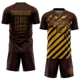 Custom Brown Old Gold Distressed Diagonal Stripe Pattern Sports Sublimation Soccer Uniform Jersey
