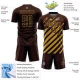 Custom Brown Old Gold Distressed Diagonal Stripe Pattern Sports Sublimation Soccer Uniform Jersey
