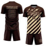 Custom Brown Cream Distressed Diagonal Stripe Pattern Sports Sublimation Soccer Uniform Jersey