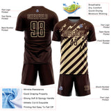 Custom Brown Cream Distressed Diagonal Stripe Pattern Sports Sublimation Soccer Uniform Jersey