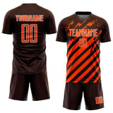 Custom Brown Orange-White Distressed Diagonal Stripe Pattern Sports Sublimation Soccer Uniform Jersey