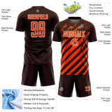 Custom Brown Orange-White Distressed Diagonal Stripe Pattern Sports Sublimation Soccer Uniform Jersey