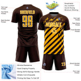 Custom Brown Gold-White Distressed Diagonal Stripe Pattern Sports Sublimation Soccer Uniform Jersey