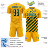 Custom Gold Green-White Distressed Diagonal Stripe Pattern Sports Sublimation Soccer Uniform Jersey