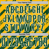 Custom Gold Green-White Distressed Diagonal Stripe Pattern Sports Sublimation Soccer Uniform Jersey