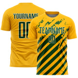Custom Gold Green-White Distressed Diagonal Stripe Pattern Sports Sublimation Soccer Uniform Jersey