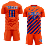 Custom Orange Royal-White Distressed Diagonal Stripe Pattern Sports Sublimation Soccer Uniform Jersey