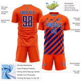 Custom Orange Royal-White Distressed Diagonal Stripe Pattern Sports Sublimation Soccer Uniform Jersey