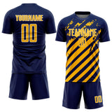 Custom Navy Gold-White Distressed Diagonal Stripe Pattern Sports Sublimation Soccer Uniform Jersey